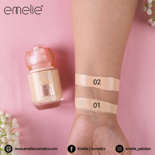 Emelie 24HR Matte Pure Foundation & Concealer – Full Coverage, SPF 20 (30ml)