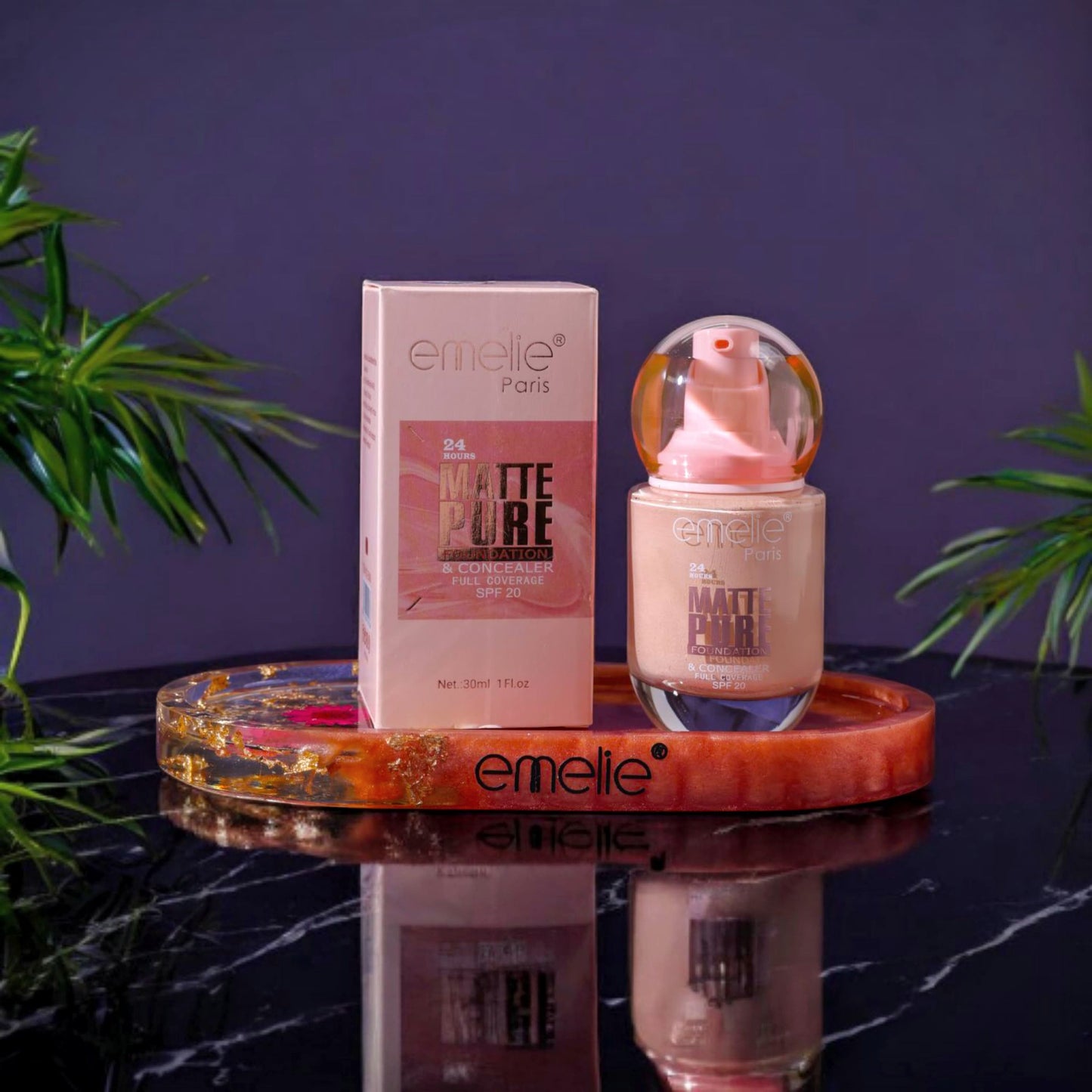 Emelie 24HR Matte Pure Foundation & Concealer – Full Coverage, SPF 20 (30ml)