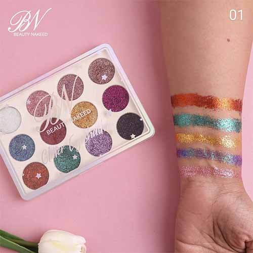 Beauty Naked Glitter Eye Shadow Palette - 12 Shades