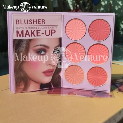 Mocallure 5 Step Make-up blusher palette with six shades on a reflective surface, branded 'Makeup Venture'.