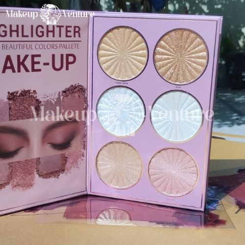 Mocallure 5 Step Makeup palette with circular shades on a reflective surface, branded 'Makeup Venture'.