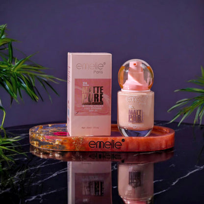 Emelie 24HR Matte Pure Foundation & Concealer – Full Coverage, SPF 20 (30ml)